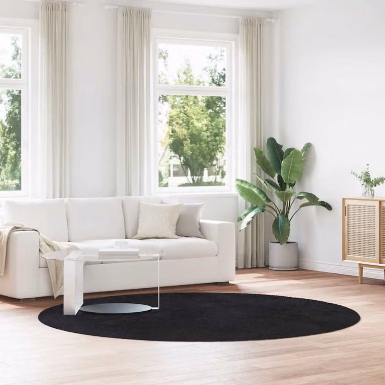 Tappeto Shaggy a Pelo Lungo vidaXL NAVARRA Nero, Diametro: 240 cm, in Poliestere