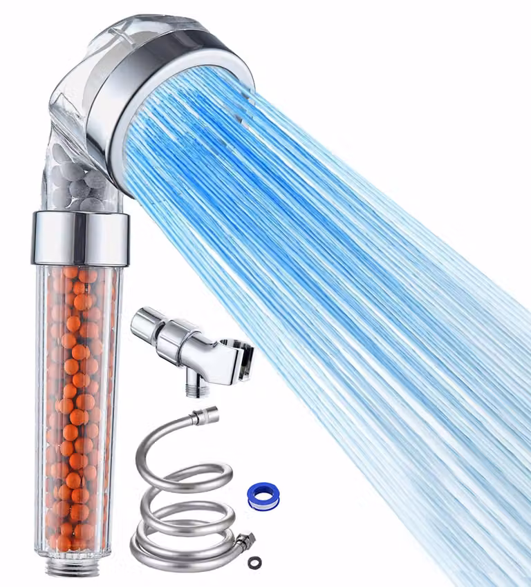 Set di soffione doccia a LED con tecnologia a ioni, alta pressione, cromato, rotondo, con 3 modalità