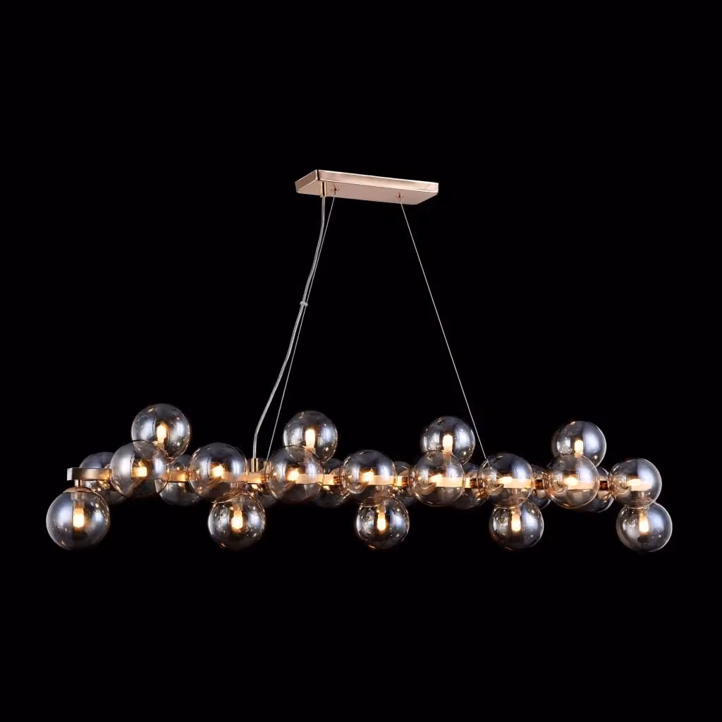 Lampada pendente moderna Dallas di GIORDANOSHOP in metallo oro e vetro ambra trasparente – 2