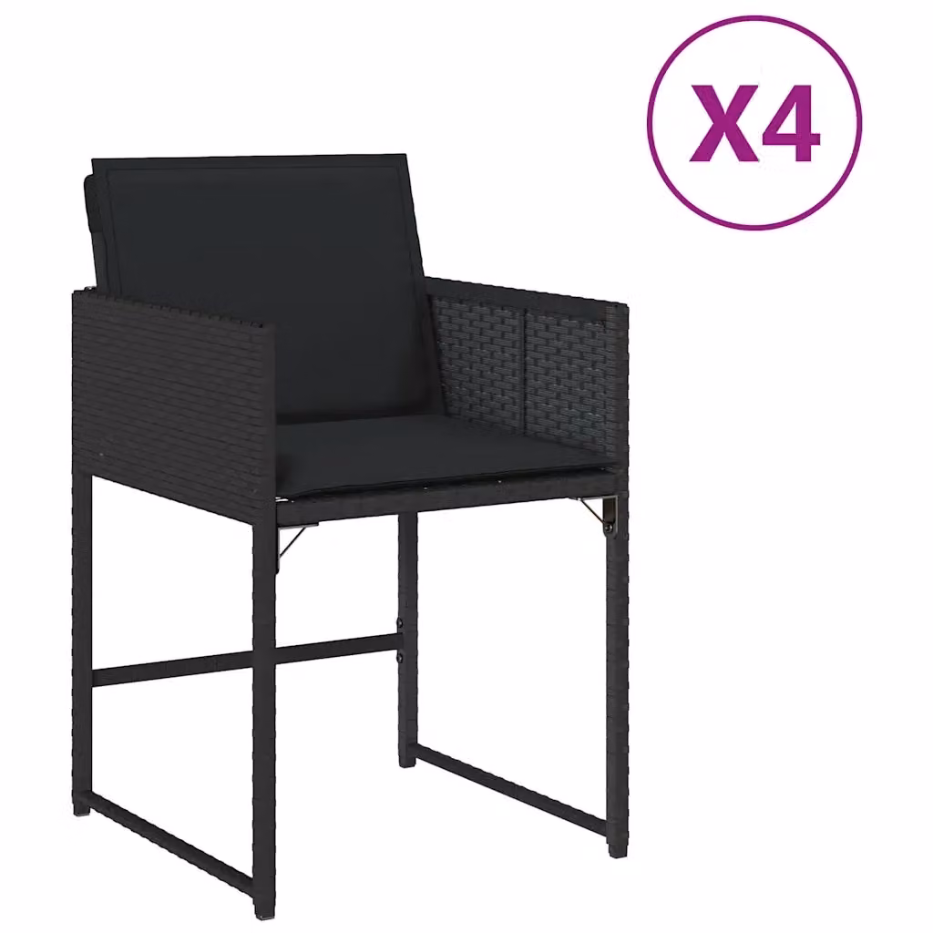 Set di 4 sedie da giardino vidaXL in polyrattan nero con cuscini e braccioli – 2