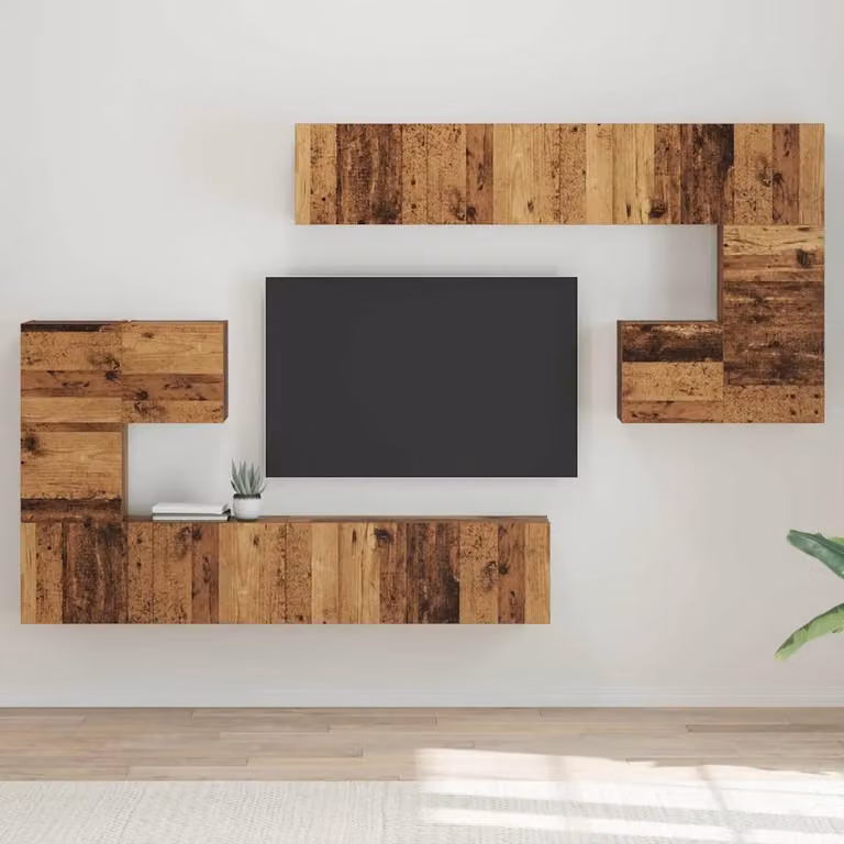 Unità TV moderna vidaXL in legno marrone, set di 4 pezzi da appendere a parete L: 80 cm, P: 30 cm, H: 30 cm