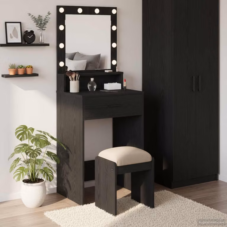 vidaXL Tavolo da Trucco Moderno Nero con Rovere L/P/H: 50 x 41 x 135 cm