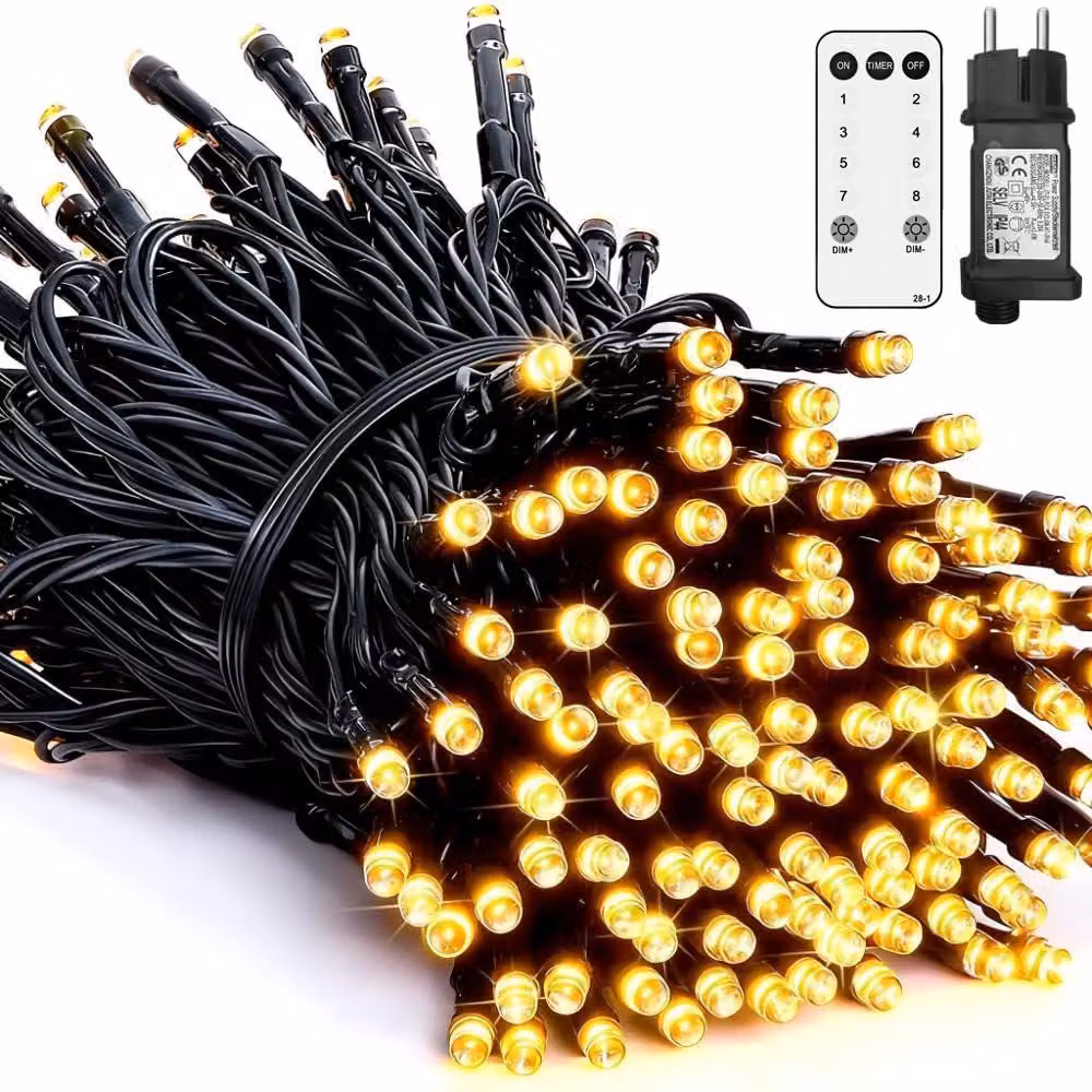 Catena luminosa da 36 metri, con 360 LED, luce bianco caldo, dotata di telecomando, impermeabile