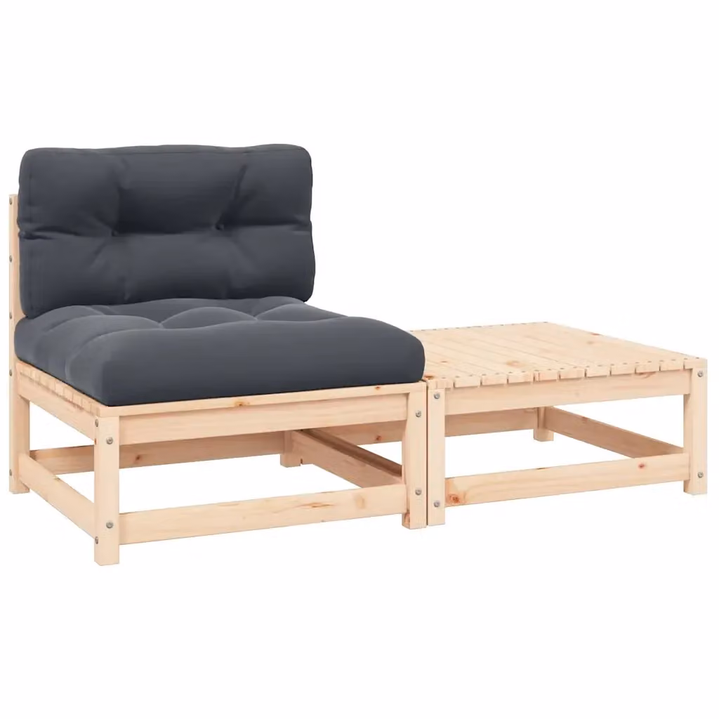 Set Divani da Giardino Moderno DESIGN IN in Legno di Pino con Cuscini e Ottoman, Colori Antracite, Marrone o Grigio – 2
