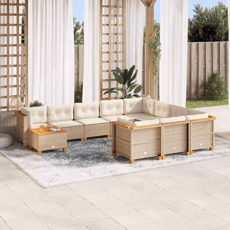 Maison Exclusive - Set da giardino 11 pezzi con cuscini in polyrattan beige