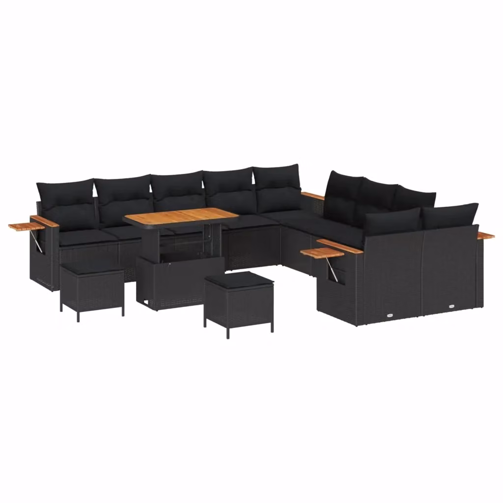 Set Divano da Giardino vidaXL a 17 Pezzi con Forma a U, Nero, con Cuscini e Tavolino da Caffè per Esterno – 2