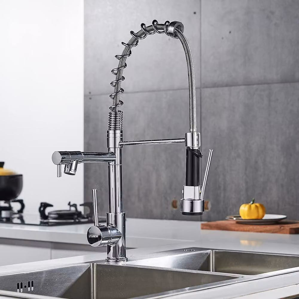 Rubinetto da cucina, con 2 tipi di getto, girevole a 360°, in ottone cromato