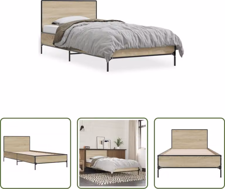 The Living Store Struttura letto rovere Sonoma 75x190 cm in legno e metallo
