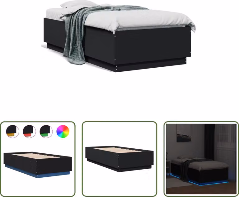 The Living Store Giroletto con LED nero 75x190 cm Materiale a base di legno