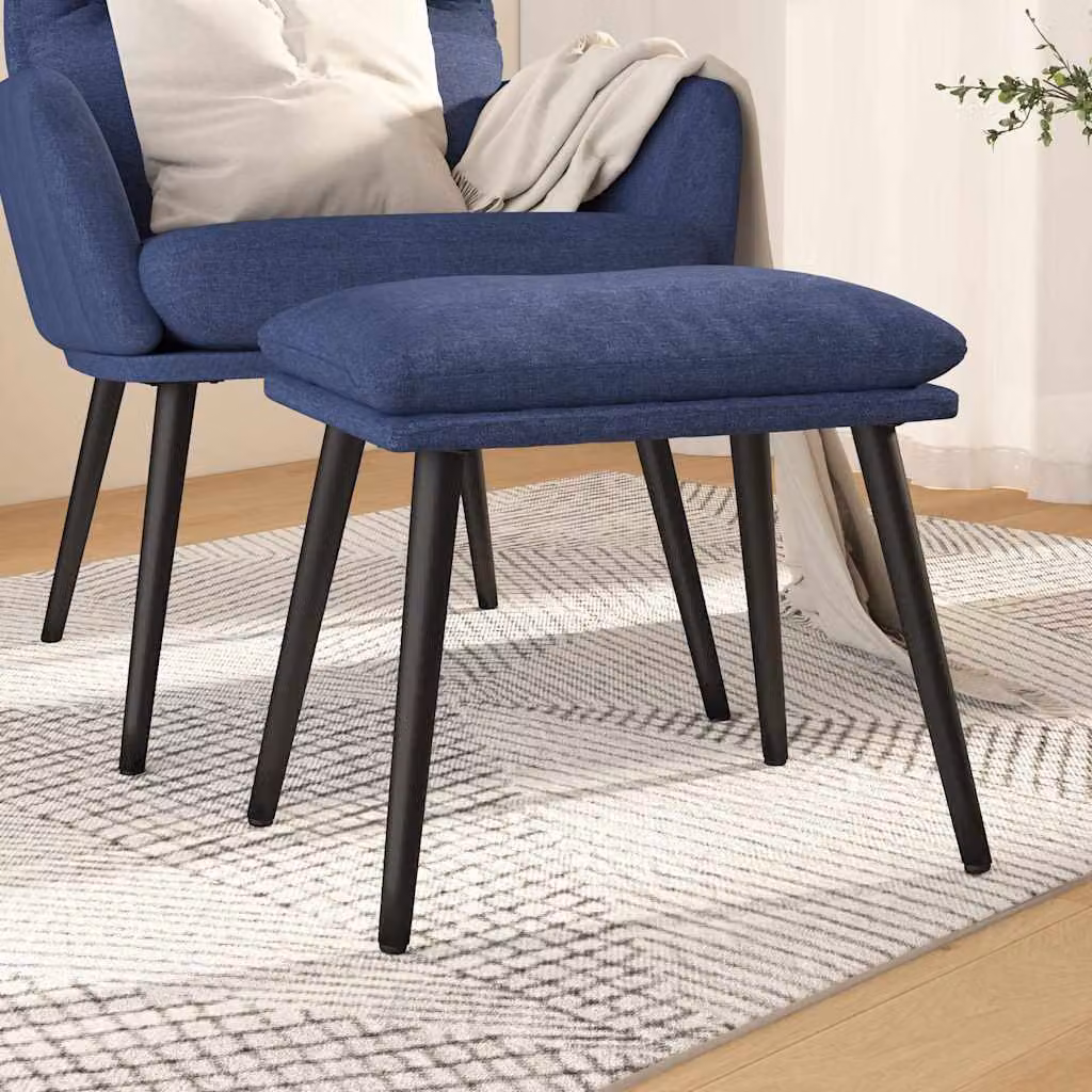 Poggiapiedi blu vidaXL in tessuto con struttura in metallo e MDF, L 45 x P 29,5 x H 35 cm