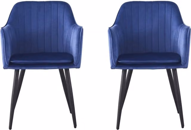 Set di 2 sedie in velluto Habitat con braccioli e struttura in metallo, stile vintage, colore blu – 1