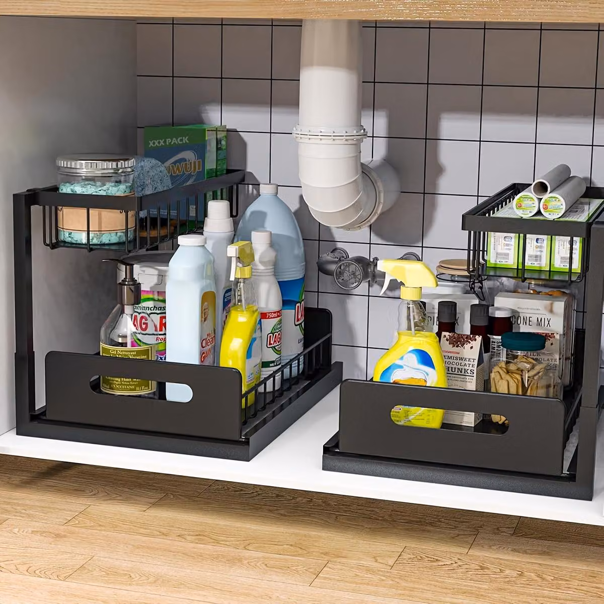 organizzatore da cucina nero, scaffale sottolavello a 2 livelli, organizzatore per mobile lavello/bagno/armadio, scaffale per mobile lavello, scaffale portaoggetti.