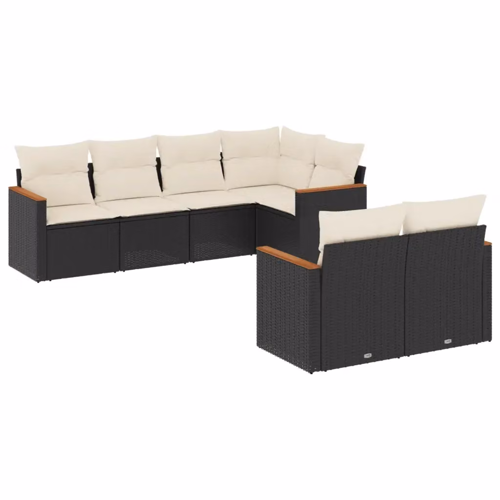 vidaXL Set Divani da Giardino a L con Cuscini 7pz Nero e Bianco in Polyrattan e Metallo – 2