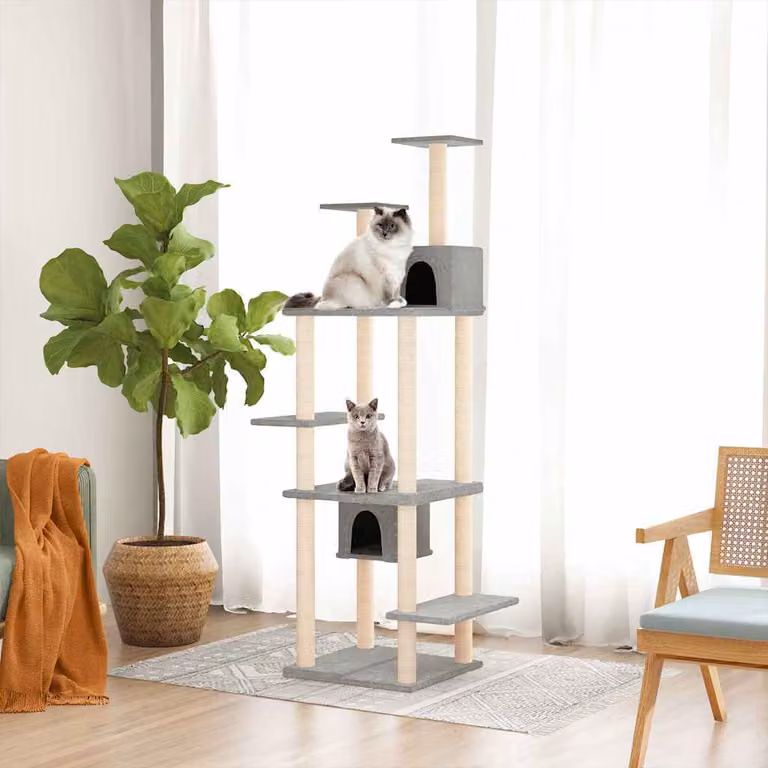 Albero per gatti vidaXL con tiragraffi in sisal, colore grigio, Altezza: 176 cm