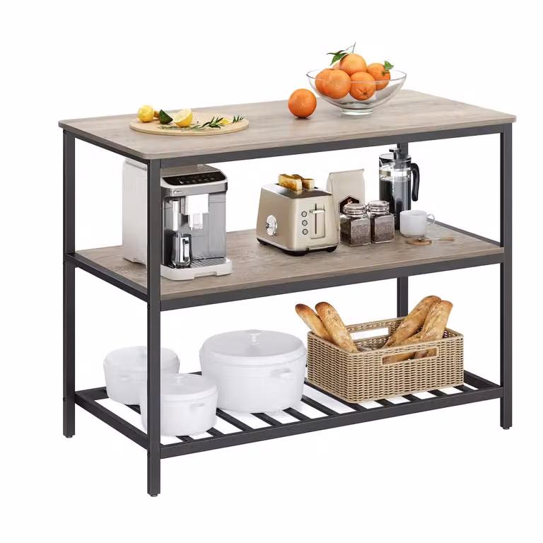 Scaffale da Cucina Marrone Vintage e Nero, Greige + Nero / 60 x 120 x 90 cm