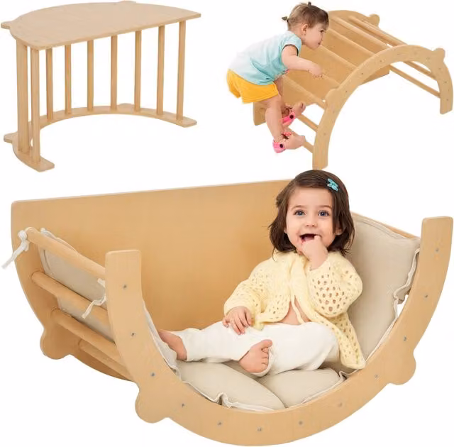 Arco Montessoriano 3 in 1 Zephmum in Legno Naturale Beige e Marrone L: 90 cm, P: 52 cm, H: 50 cm