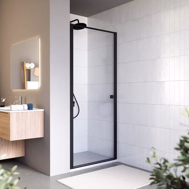 Porta doccia 70cm apertura a battente con profili nero opaco e vetro da 8mm trasparente h195 |Bahamas