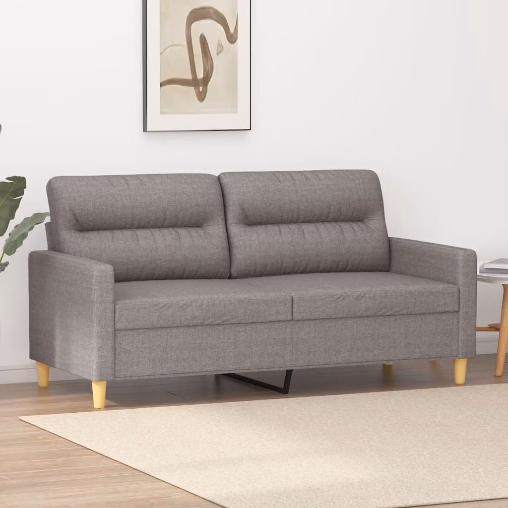 Divano a due posti, colore taupe, 140 cm, rivestito in tessuto