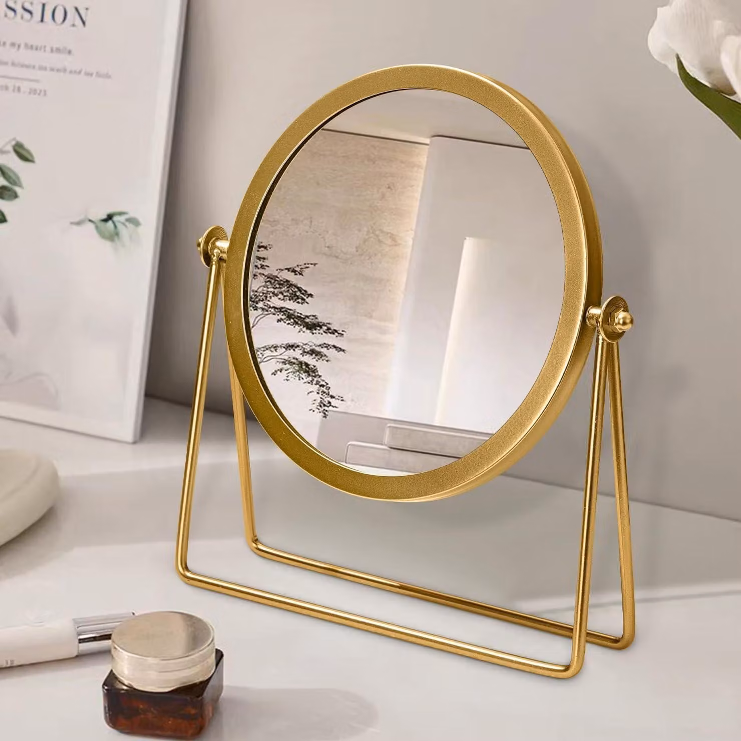 Solidchoice - Specchio da bagno rotondo con cornice in metallo e rotazione a 360°