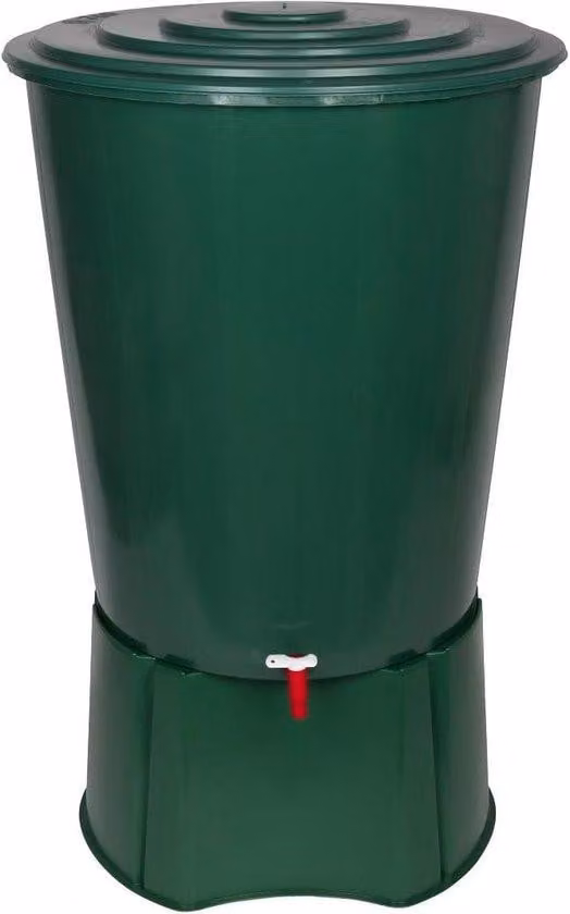 Serbatoio per l'acqua piovana in plastica con capacità di 310 litri - rubinetto verde e robusto con chiusura di sicurezza