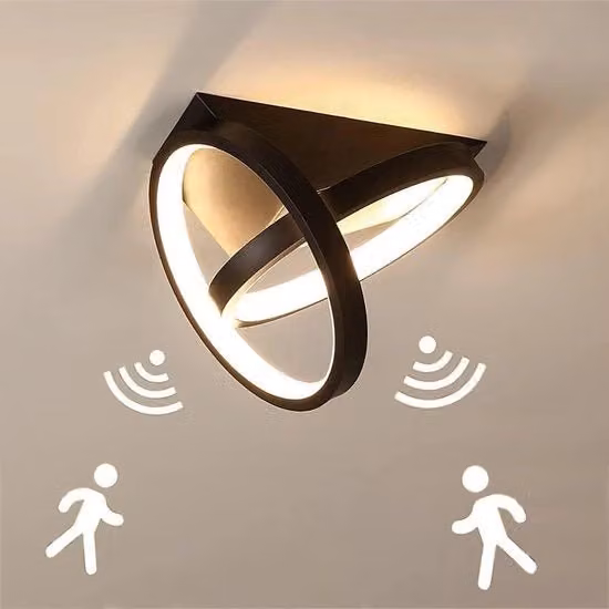 Lampada da soffitto LED con sensore di movimento bianca in metallo e plastica per scale, corridoi e zone living, luce bianca calda 3000K