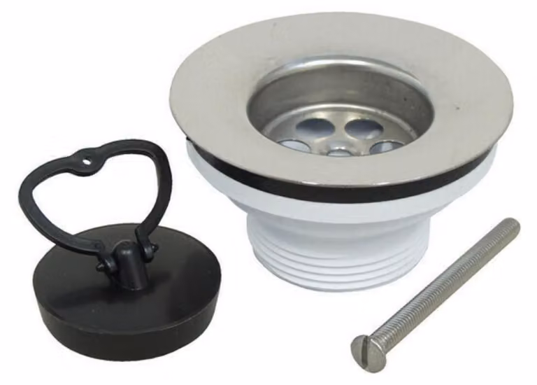 Schläfer - Piletta Scarico Universale 1" 1/4 (Ø 41,9mm) | Piletta Lavandino e Lavabo 439701 con Cestello Acciaio Inox e Tappo PVC | Scarico Bagno e Cucina Ø 63mm | Sifone Bagno Standard | Bianca