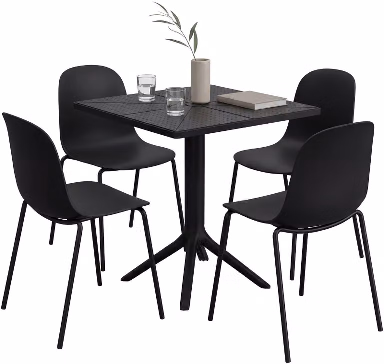 Set di mobili da giardino Nerra con 4 sedie | Colore: nero | Dimensioni: 166x162x85 cm