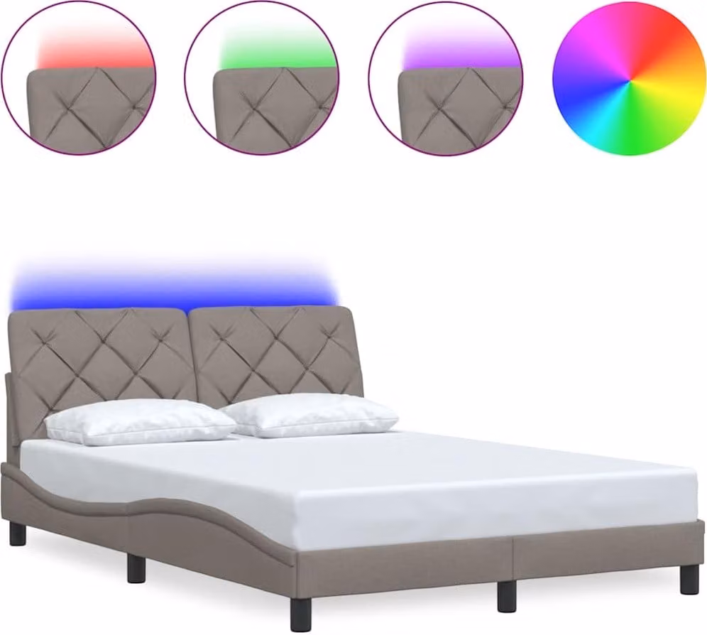 Giroletto con LED senza Materasso Tortora 140x200 cm in Tessuto