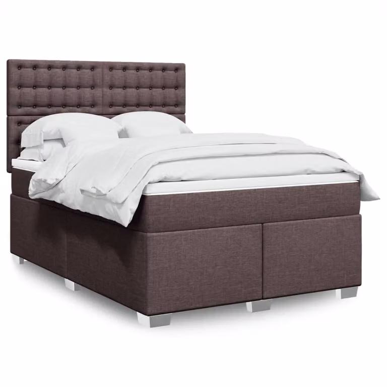 vidaXL Letto Ibrido con Materasso e Giroletto a Molle in Tessuto Marrone e Bianco L/P: 140 x 200 cm