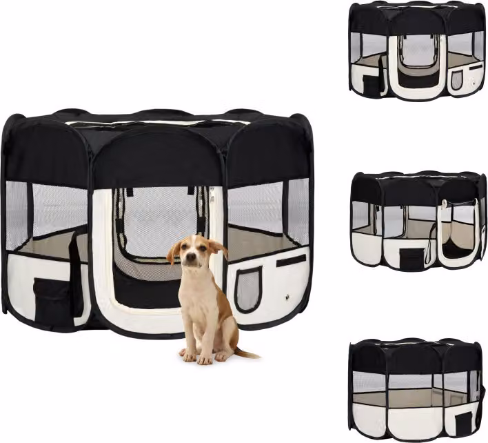 vidaXL Box pieghevole per cuccioli con borsa per il trasporto nero 110x110x58 cm - Cucce per cani e recinti