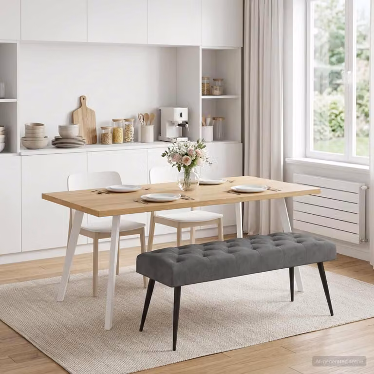 Panchina moderna vidaXL in velluto grigio con bottoni imbottiti L: 110 cm, P: 40 cm, H: 46 cm