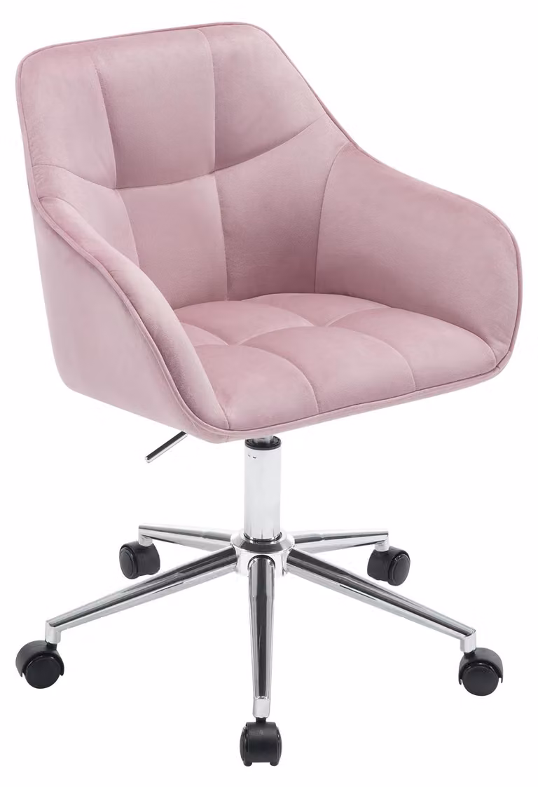 Sedia da ufficio - Sedia da scrivania - Rivestita in velluto - Regolabile in altezza - Girevole - Con braccioli - Con rotelle - Rosa