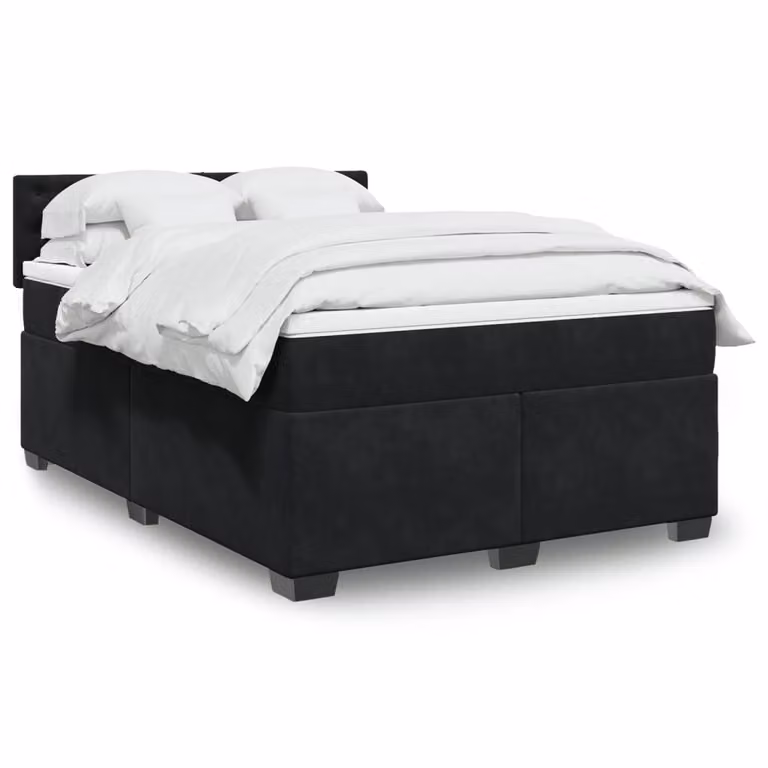 vidaXL Giroletto a Molle con Materasso in Velluto Nero L/P/H: 140 x 190 x 100,5 cm