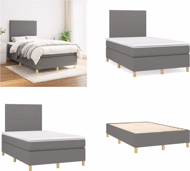 vidaXL Letto boxspring con materasso in tessuto grigio scuro 120x200 cm - Letto boxspring - Boxspringbetten - Bett - Schlafzimmermöbel