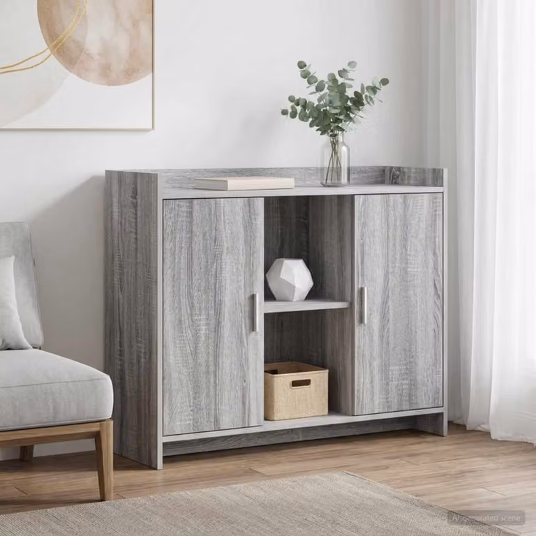 Credenza minimalista vidaXL in MDF e metallo, grigio opaco, L 98,5 x P 33 x H 80 cm