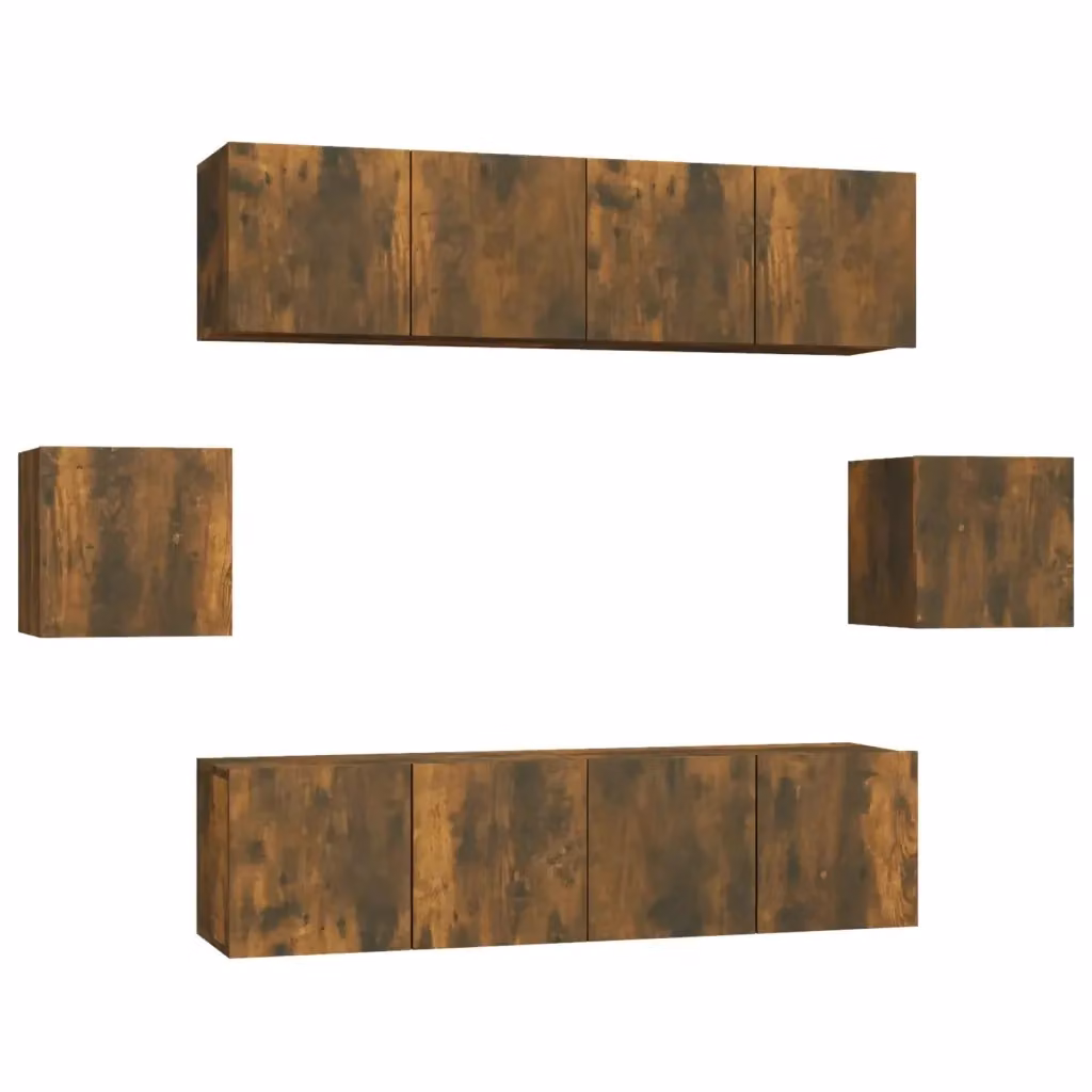 Set di mobili porta TV da 6 pezzi vidaXL in legno multistrato color rovere fumo per soggiorno – 2