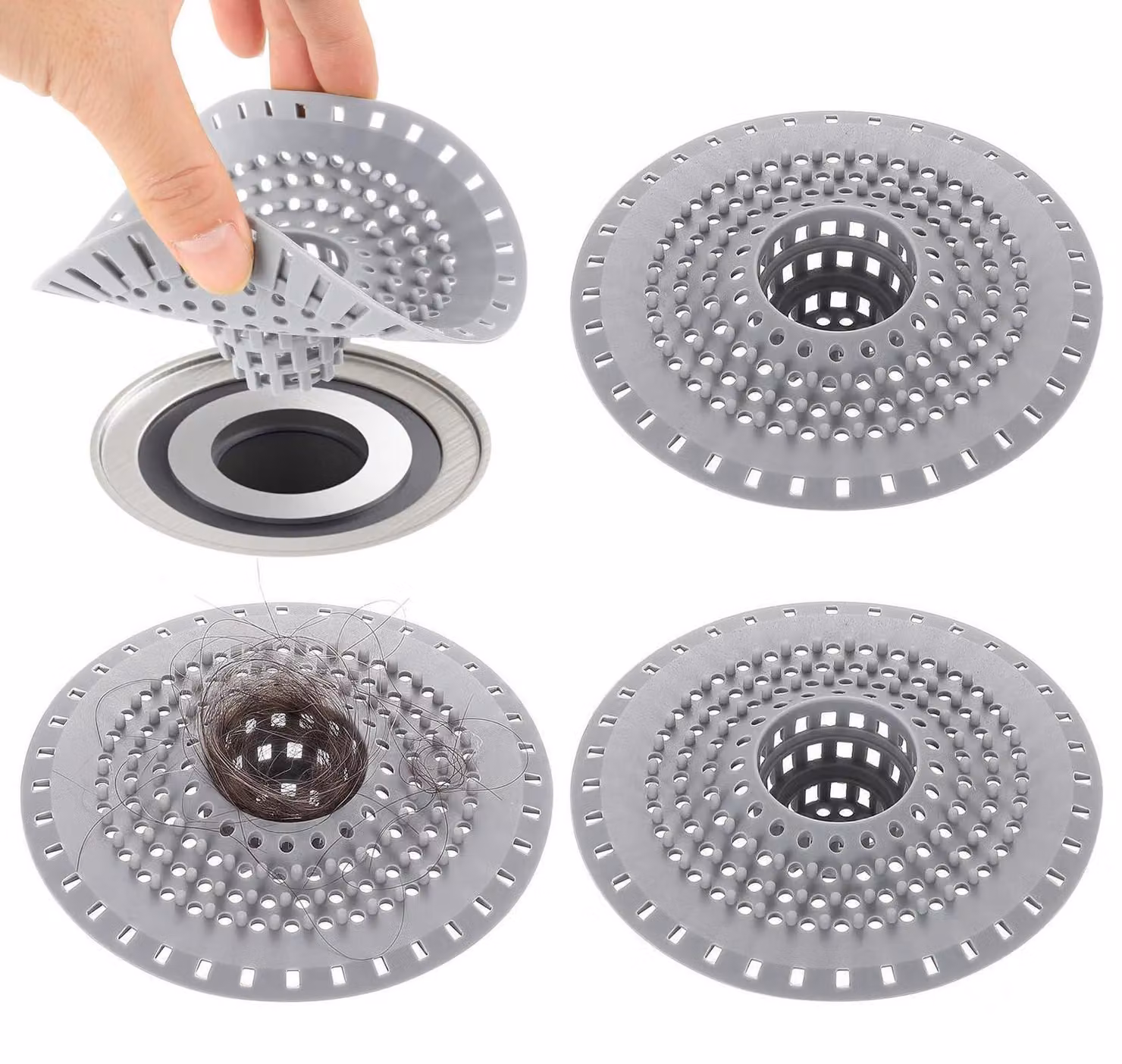 3 setacci in silicone con ventosa per scarichi, adatti per bagno e cucina | Filtri anticalcare per doccia, lavandino e lavello