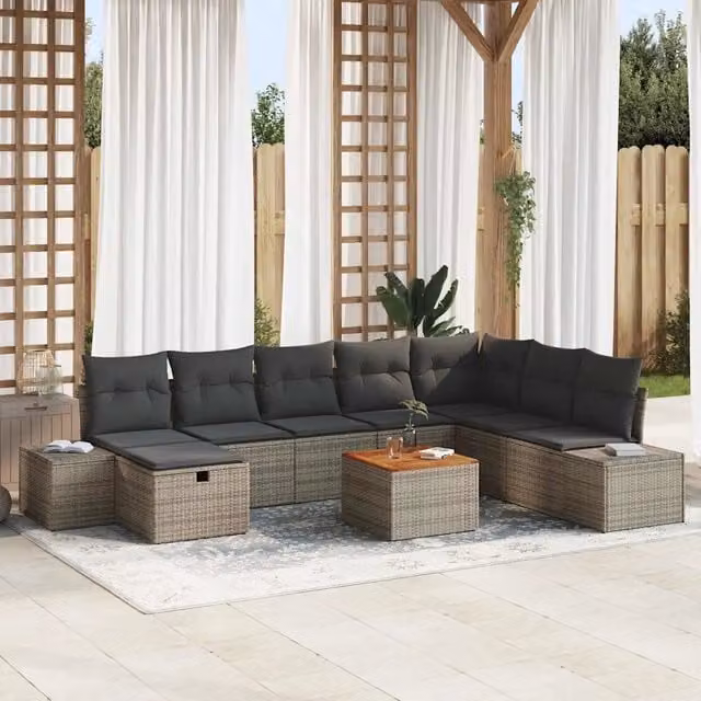 Set Divano da Giardino 9 pz Grigio Poly Rattan 3360940