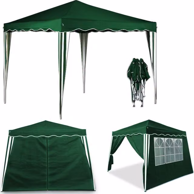 Padiglione pieghevole Deuba® Capri Green con 2 pareti laterali e finestra, L/P: 3 x 3 m, H: 2,5 m – 1