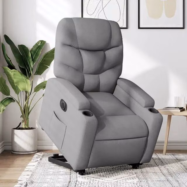 Poltrona Reclinante Alzapersona Elettrica vidaXL Grigio con Braccioli e Rivestimento in Tessuto