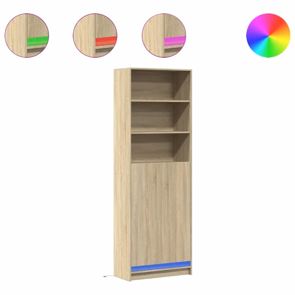 Credenza moderna con illuminazione LED vidaXL in MDF color rovere e beige L: 69 cm, P: 32,5 cm, H: 200 cm – 2