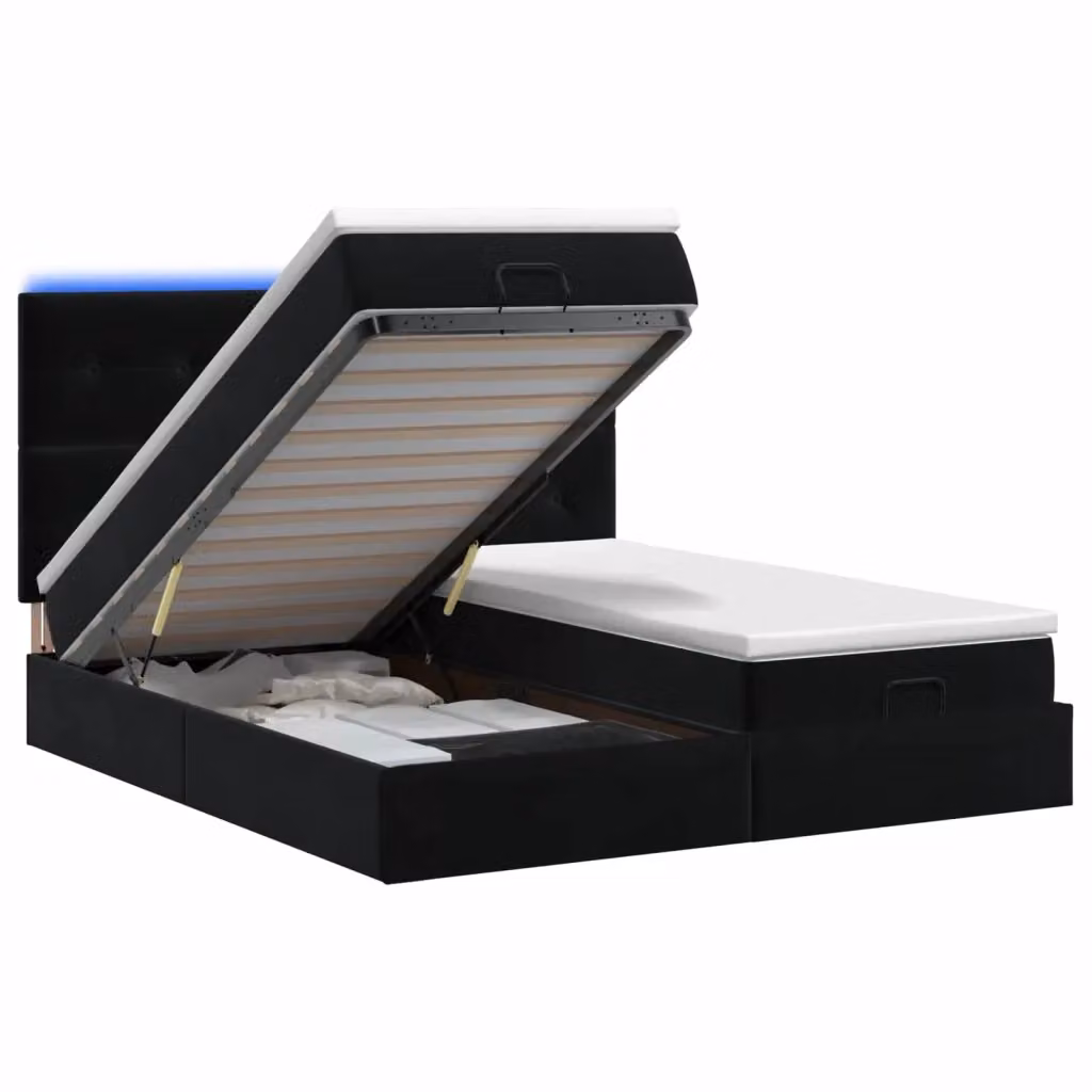 Letto Ottomano vidaXL in Velluto con Materasso Ibrido, Illuminazione LED Sottostante e Porte USB, L/P/H: 200 x 160 x 88 cm – 2
