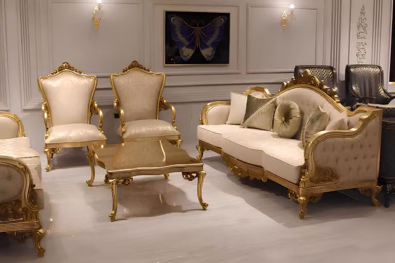 KlassischeSofagarnitur 311 Sitzer Couchgarnitur Holz Sessel Textil Komplett