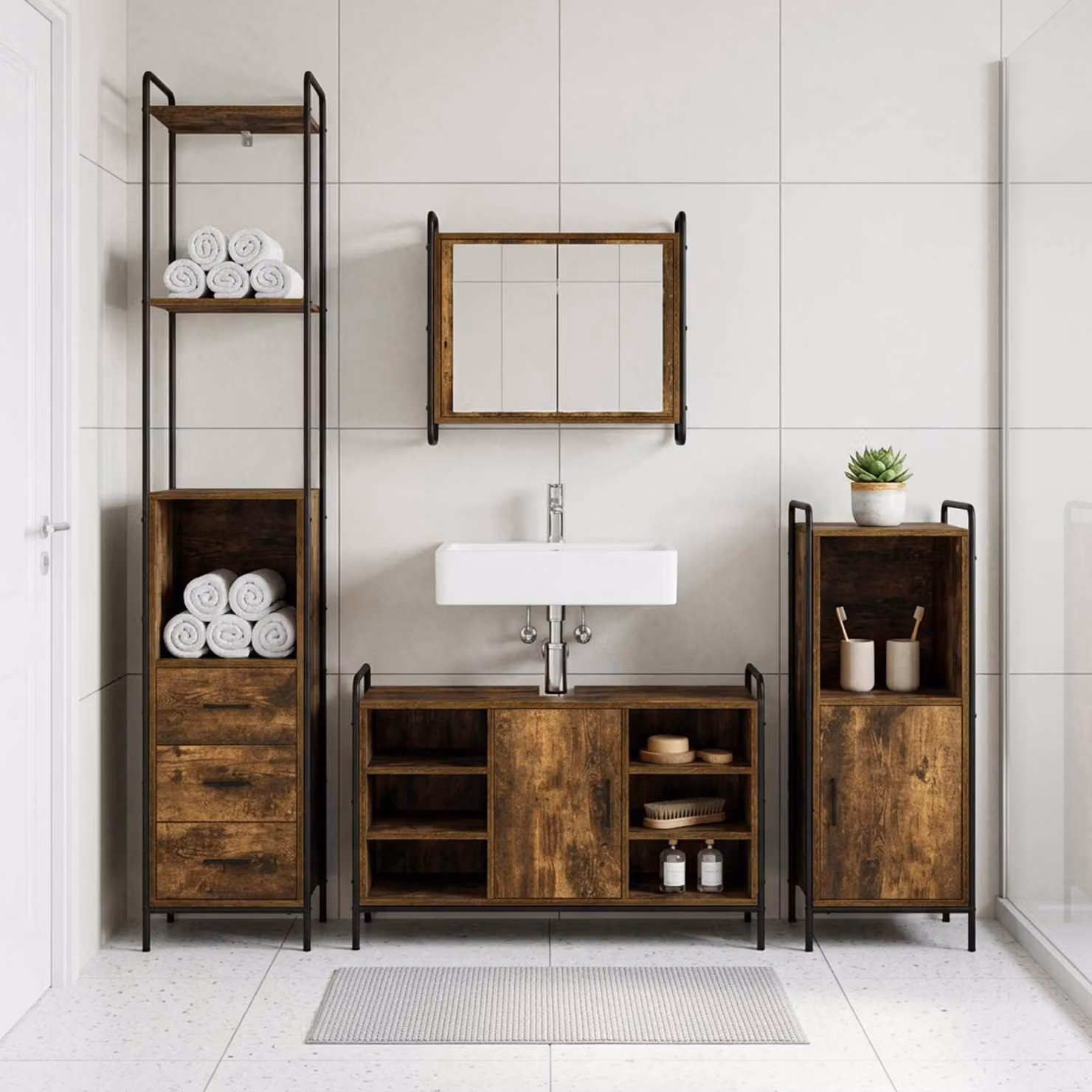 vidaXL Set di Armadi da Bagno 4 pz Rovere Fumo 40 x 36 x 200,5 cm