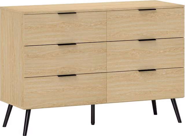 HOMCOM Cassettiera 6 Cassetti in Legno per Camera da Letto e Ingresso, 110x40x75cm, Rovere