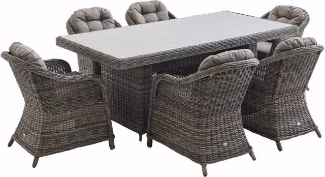 Set tavolo da giardino in resina arrotondata con 6 poltrone, grigio