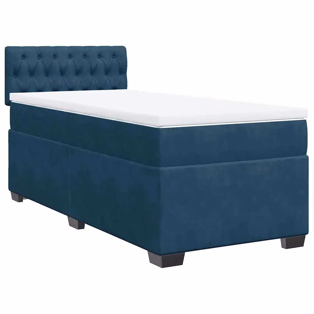 Letto Ibrido con Giroletto a Molle e Materasso vidaXL in Velluto Blu e Bianco L/P: 100 x 200 cm – 2