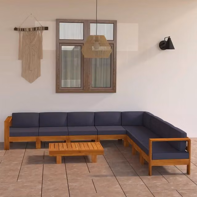 Set di Divani da Giardino vidaXL in Legno di Acacia con Cuscini Grigi per 9 Persone