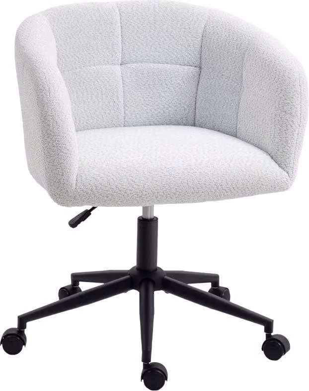 Sedia da ufficio imbottita con rivestimento in peluche, design a vasca, sedia da scrivania arrotolabile, base in acciaio, crema+nero