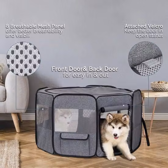 Recinto Petsfit per cani e gatti, modello pieghevole resistente alle intemperie, colore grigio